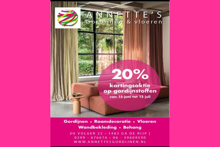 20% korting op bijna alle gordijnmerken